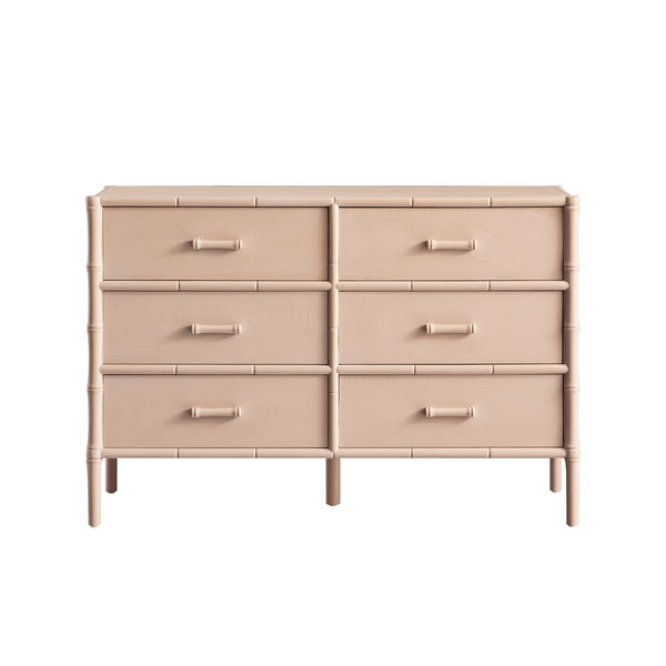 Elstowe Faux Bamboo 6-Drawer Chest, Nude Pink