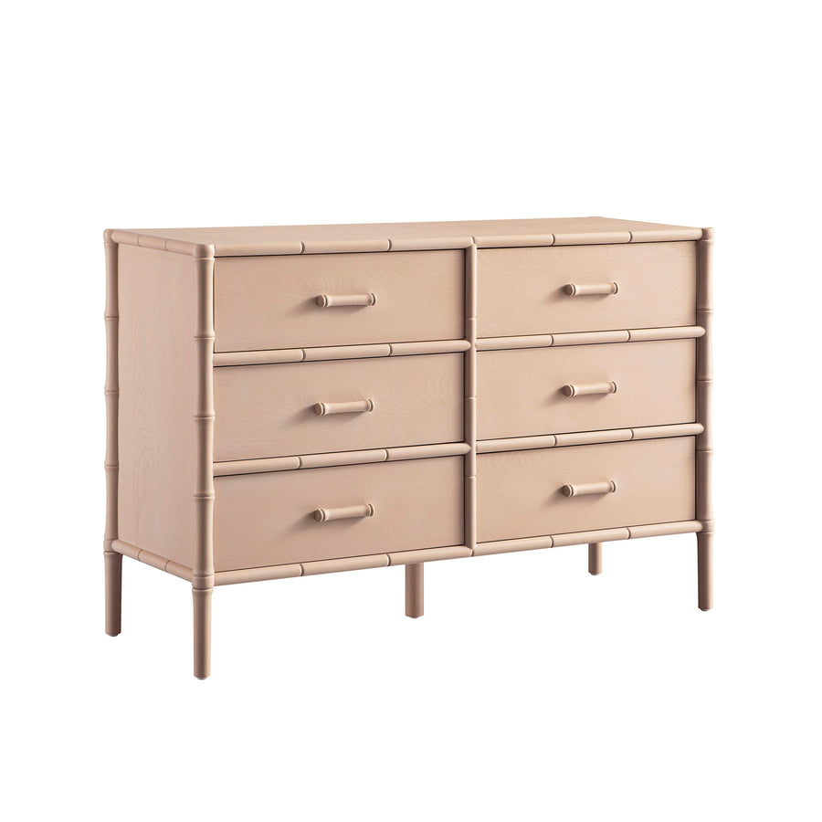 Elstowe Faux Bamboo 6-Drawer Chest, Nude Pink