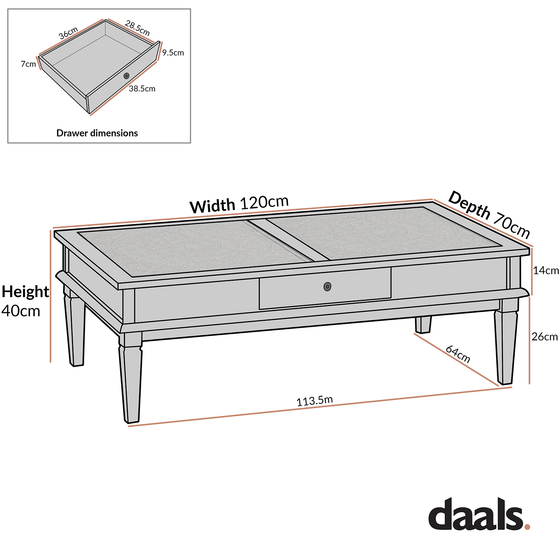 Chantilly Whitewashed Coffee Table with Drawers