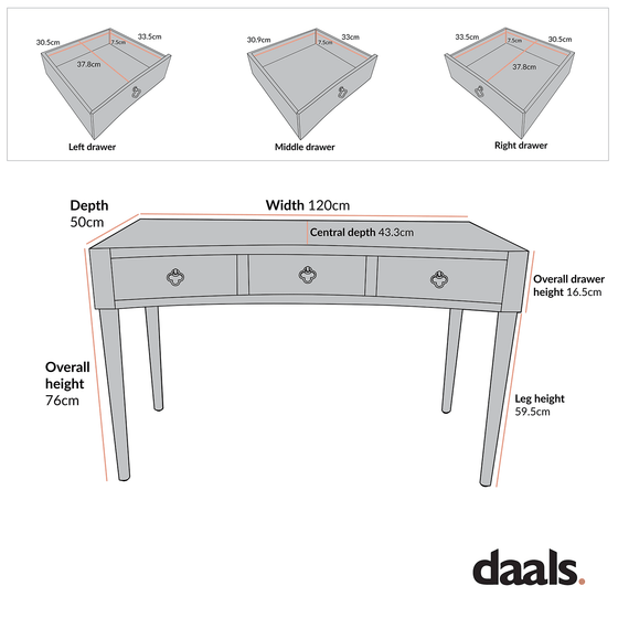 Thalia Concave Dressing Table, Washed White