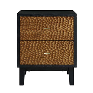 Bianca Chip Carved Bedside Table, Antique Bronze & Black