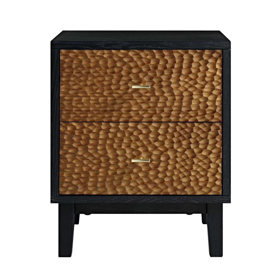 Bianca Chip Carved Bedside Table, Antique Bronze & Black
