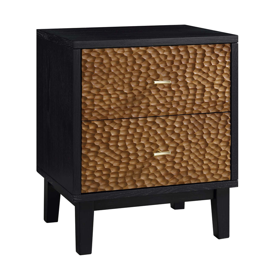 Bianca Chip Carved Bedside Table, Antique Bronze & Black