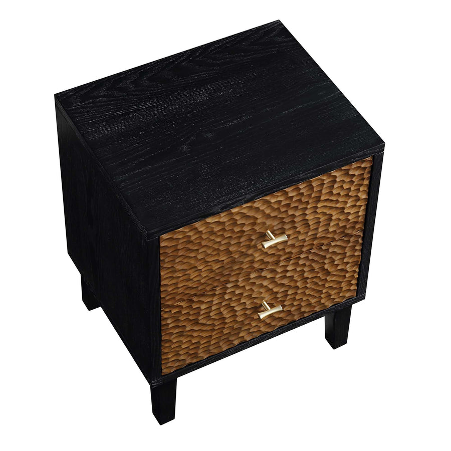 Bianca Chip Carved Bedside Table, Antique Bronze & Black
