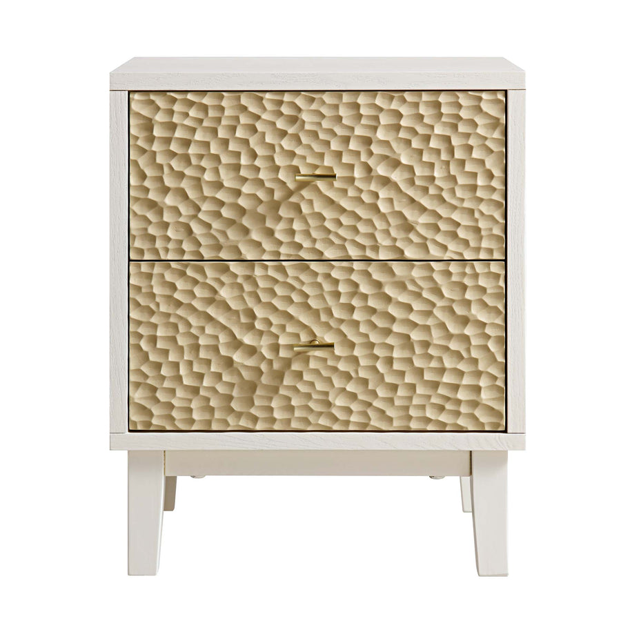 Bianca Chip Carved Bedside Table, Sand Beige & Ivory