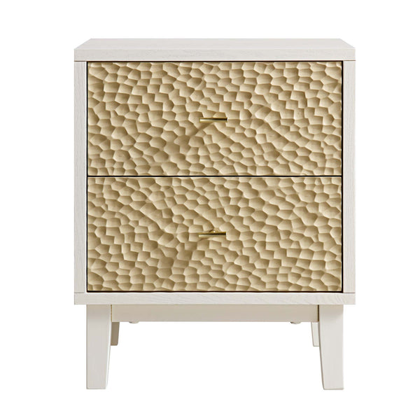 Bianca Chip Carved Bedside Table, Sand Beige & Ivory