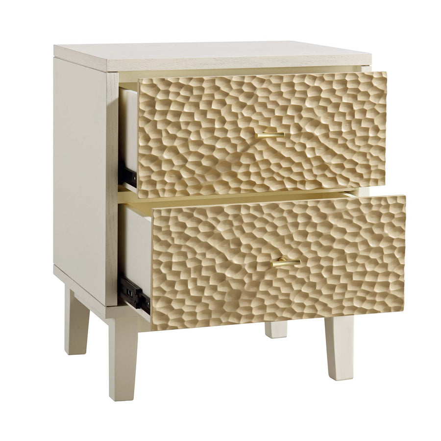 Bianca Chip Carved Bedside Table, Sand Beige & Ivory