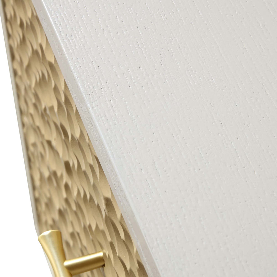 Bianca Chip Carved Bedside Table, Sand Beige & Ivory