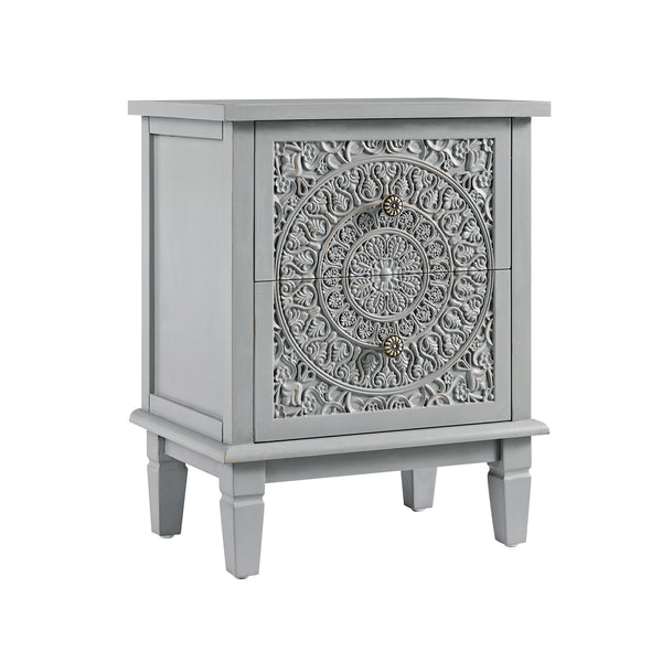 Chantilly Mid Grey Carved 2 Drawer Bedside Table
