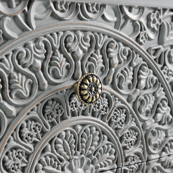 Chantilly Mid Grey Carved 2 Drawer Bedside Table