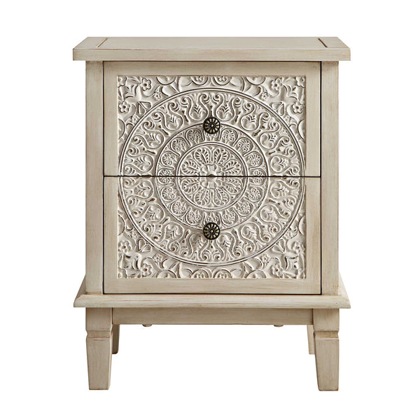 Chantilly Whitewashed Carved 2 Drawer Bedside Table