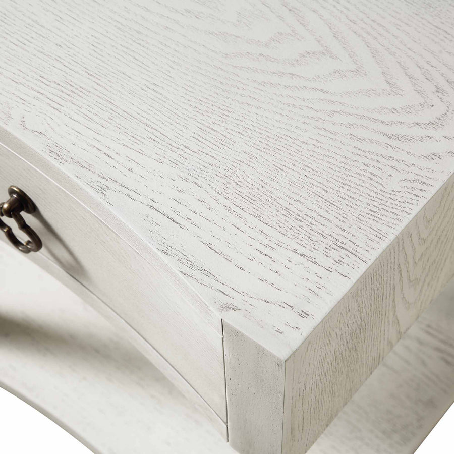 Thalia Concave 1 Drawer Bedside Table, Washed White