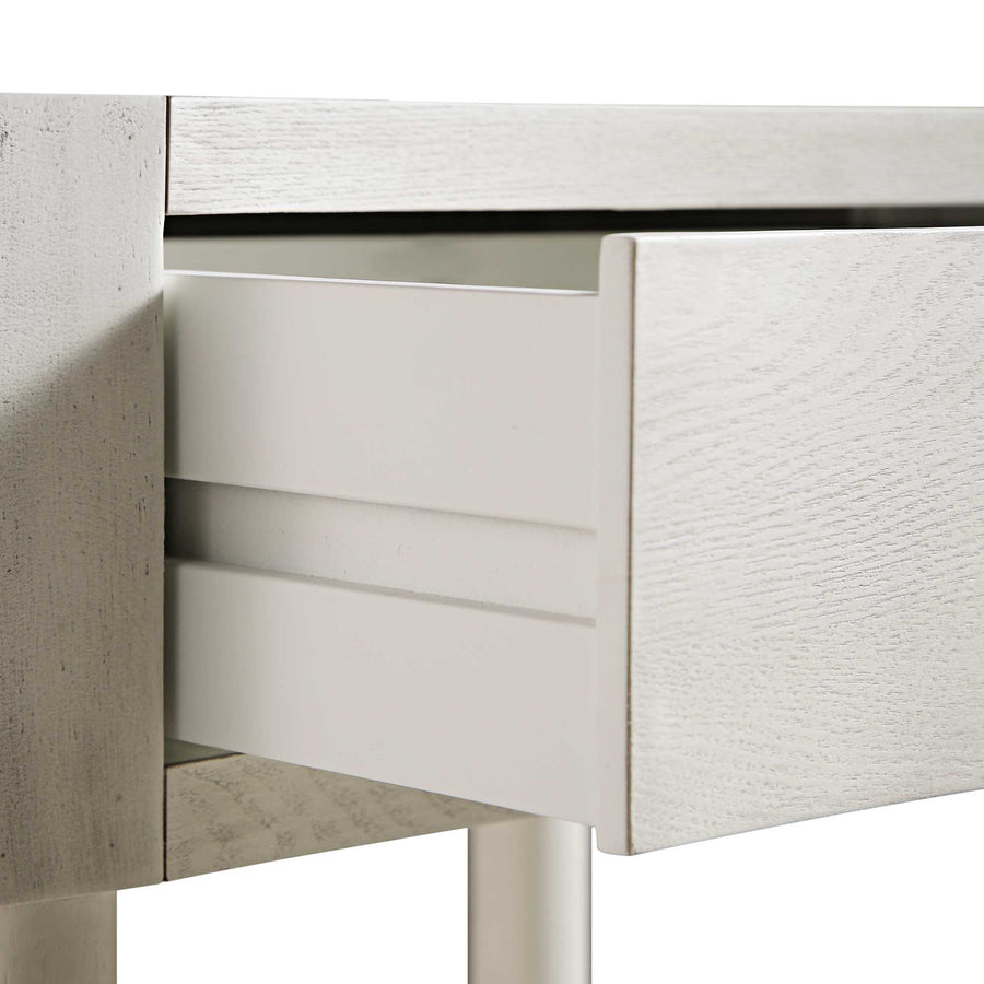 Thalia Concave 1 Drawer Bedside Table, Washed White