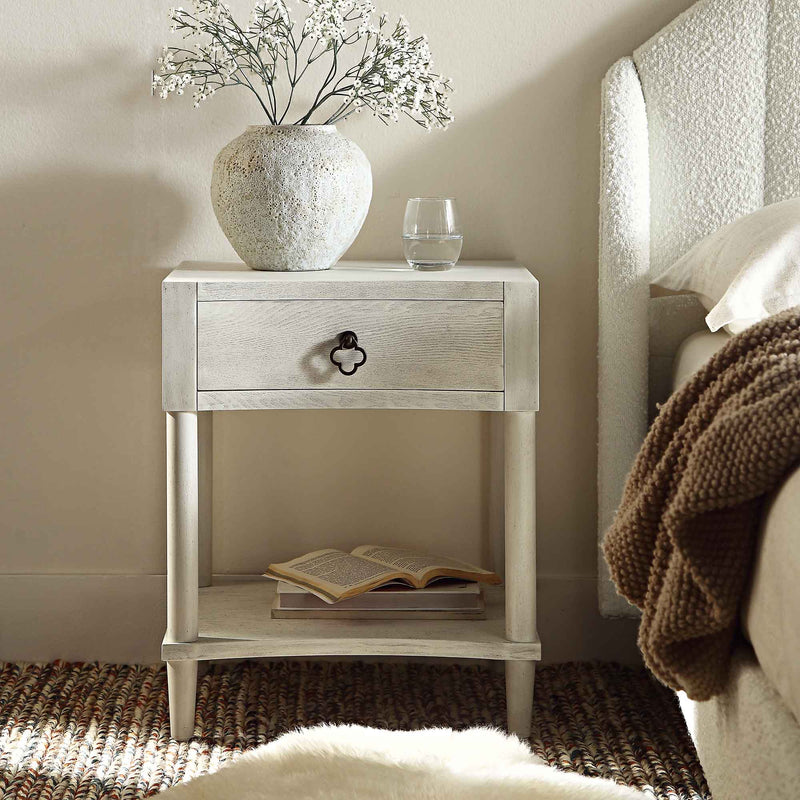 Thalia Concave 1 Drawer Bedside Table, Washed White - daals