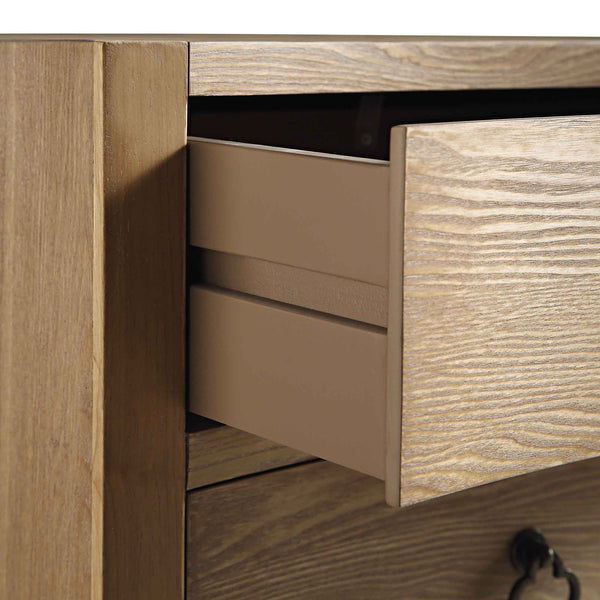 Thalia Concave 3 Drawer Bedside Table, Natural