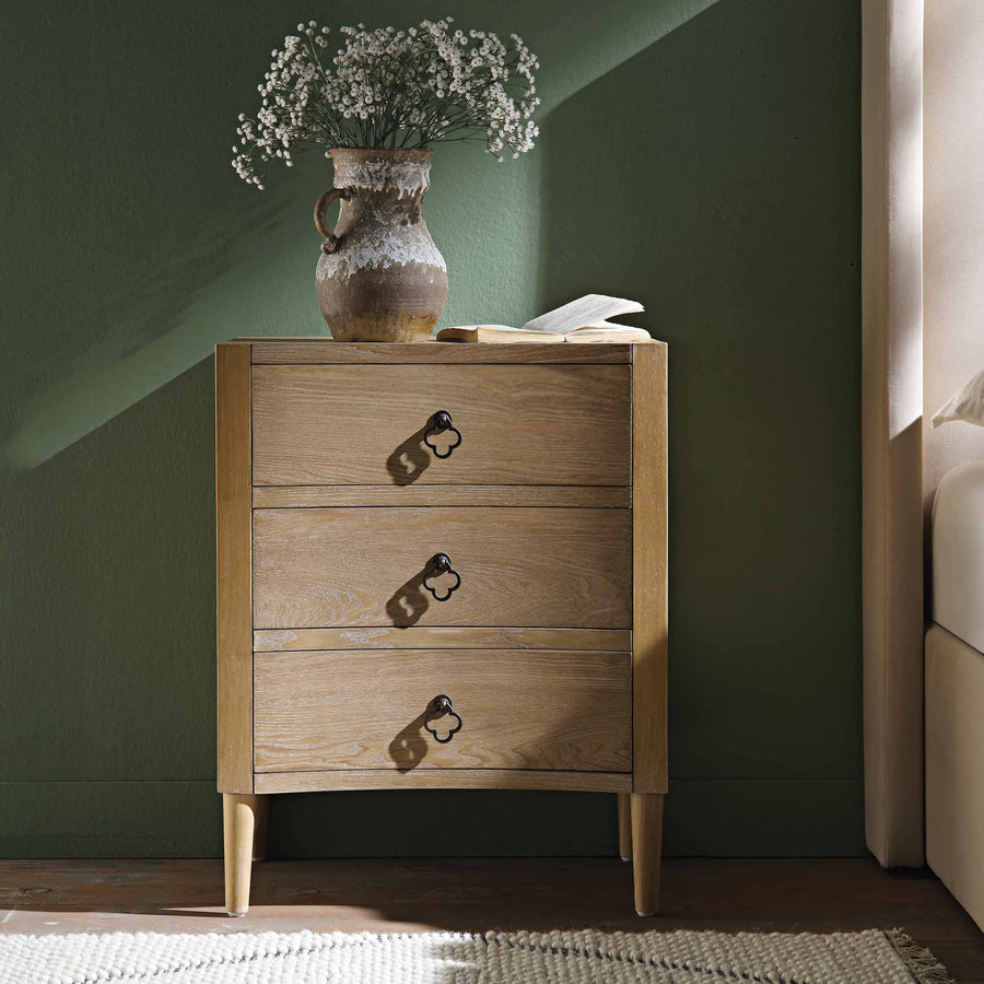 Thalia Concave 3 Drawer Bedside Table, Natural