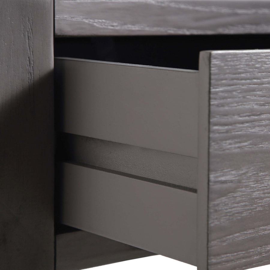 Thalia Concave 3 Drawer Bedside Table, Silver Oak