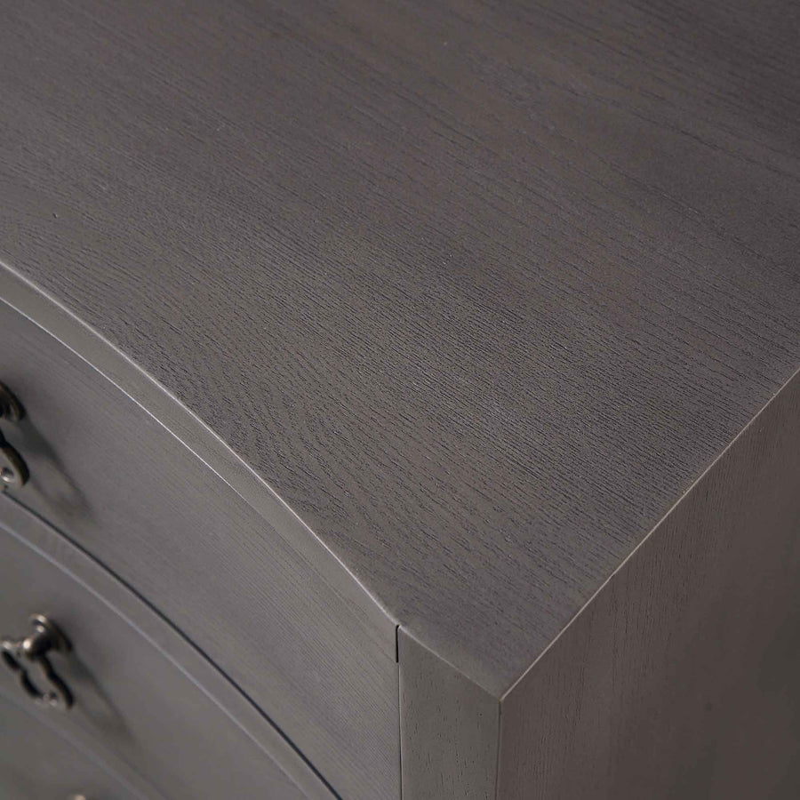 Thalia Concave 3 Drawer Bedside Table, Silver Oak