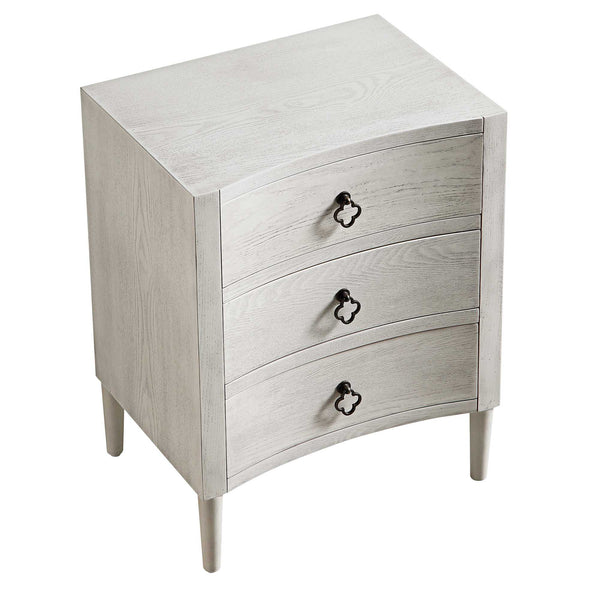 Thalia Concave 3 Drawer Bedside Table, Washed White