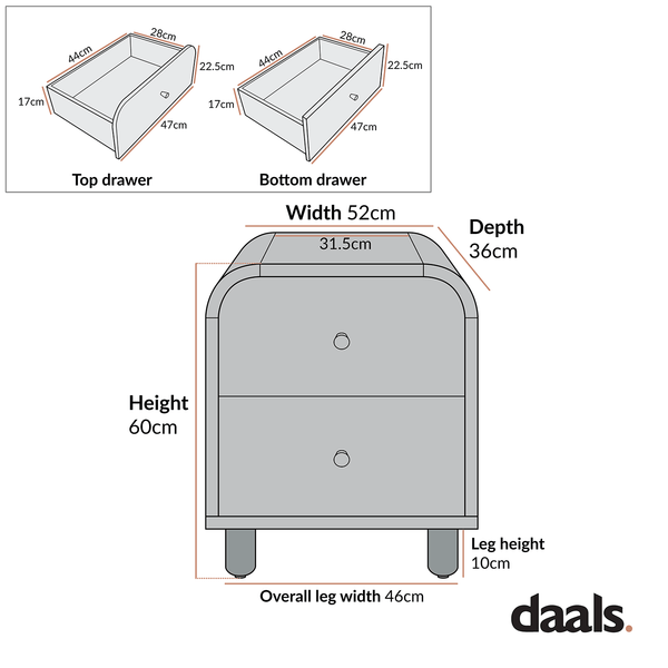 Maude 2 Drawer Bedside Table, Washed White Ash with Raffia
