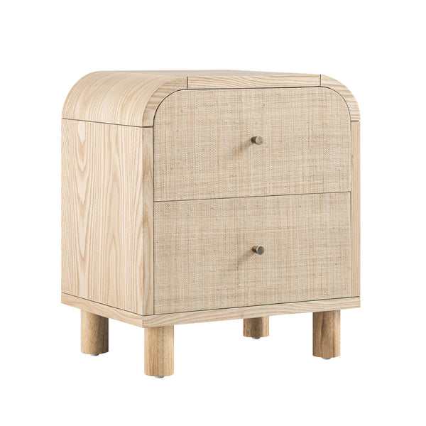 Maude 2 Drawer Bedside Table, Natural Ash with Raffia