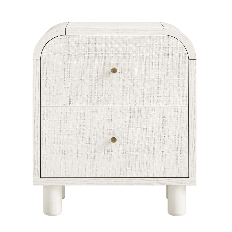 Maude 2 Drawer Bedside Table, Washed White Ash with Raffia