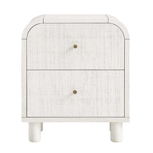 Maude 2 Drawer Bedside Table, Washed White Ash with Raffia