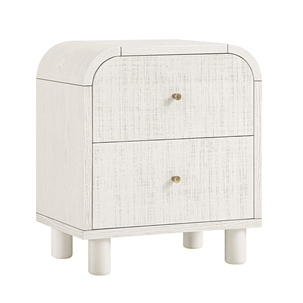 Maude 2 Drawer Bedside Table, Washed White Ash with Raffia