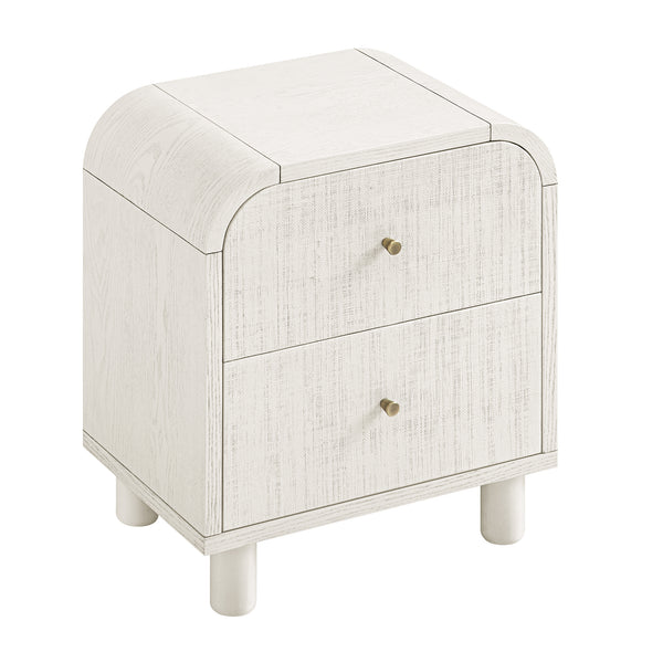 Maude 2 Drawer Bedside Table, Washed White Ash with Raffia