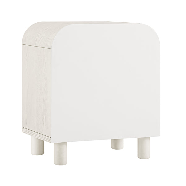 Maude 2 Drawer Bedside Table, Washed White Ash with Raffia