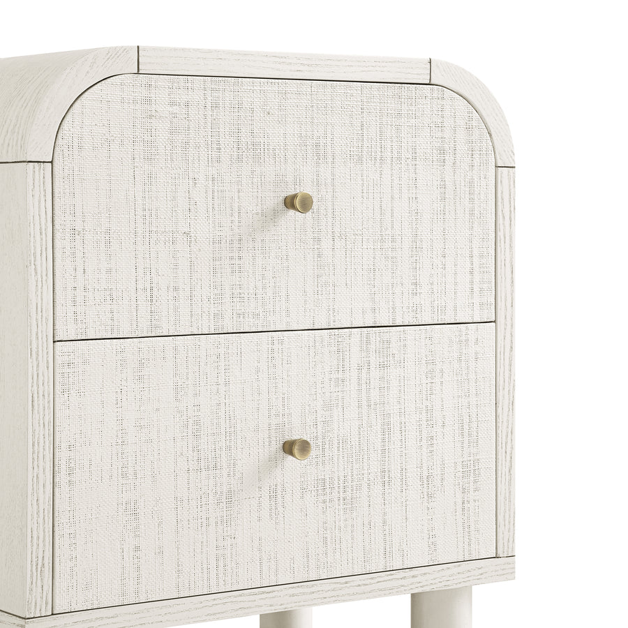 Maude 2 Drawer Bedside Table, Washed White Ash with Raffia