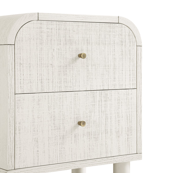 Maude 2 Drawer Bedside Table, Washed White Ash with Raffia