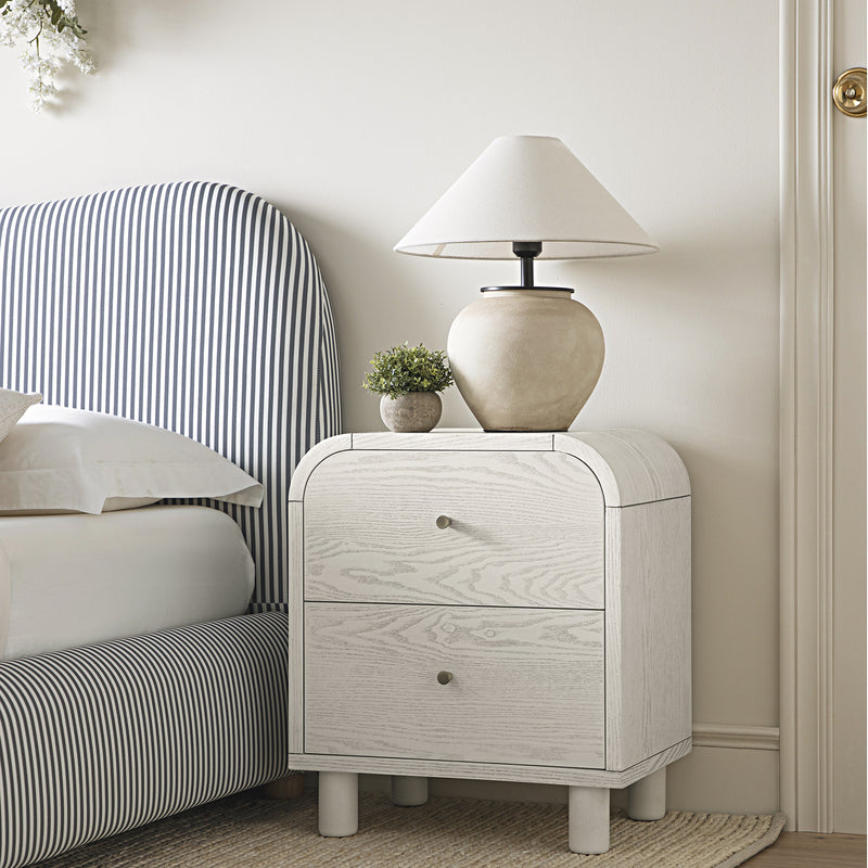 Maude 2 Drawer Bedside Table, Washed White Ash