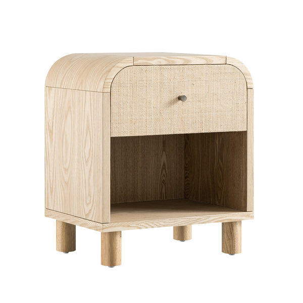 Maude 1 Drawer Bedside Table, Natural Ash with Raffia