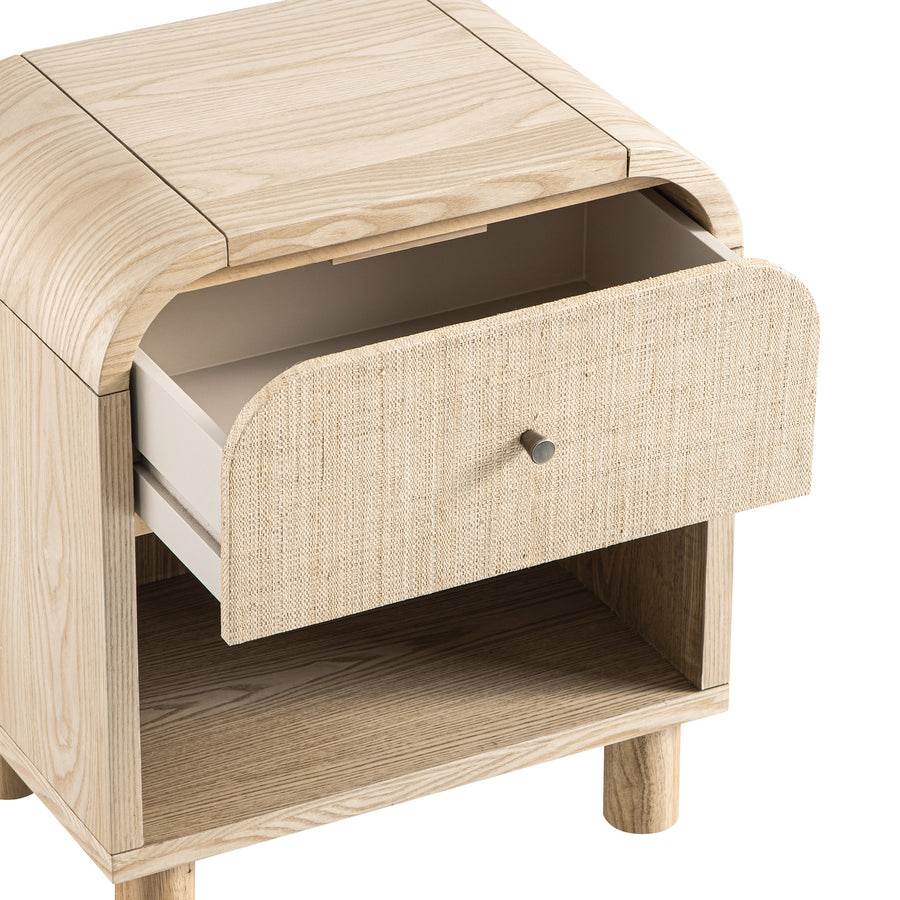 Maude 1 Drawer Bedside Table, Natural Ash with Raffia