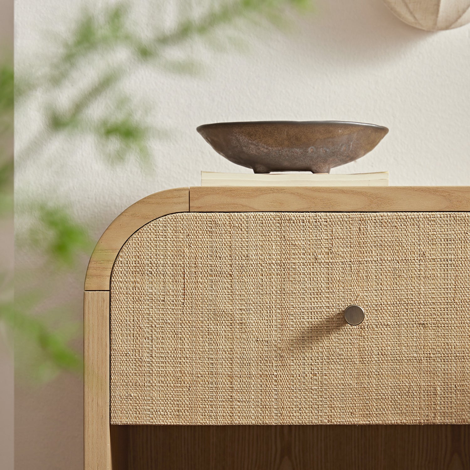 Maude 1 Drawer Bedside Table, Natural Ash with Raffia