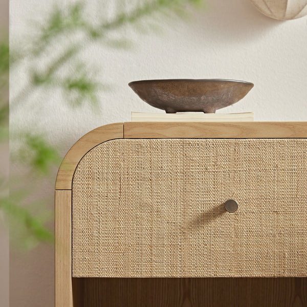 Maude 1 Drawer Bedside Table, Natural Ash with Raffia