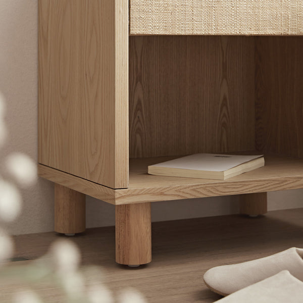 Maude 1 Drawer Bedside Table, Natural Ash with Raffia