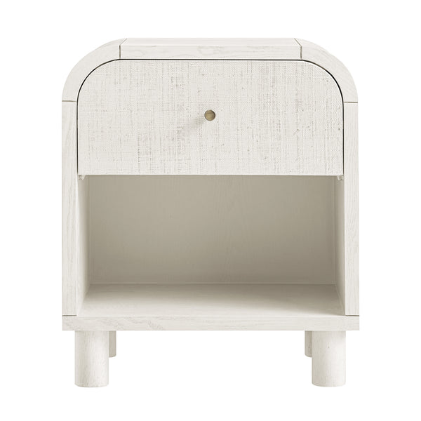 Maude 1 Drawer Bedside Table, Washed White Ash with Raffia