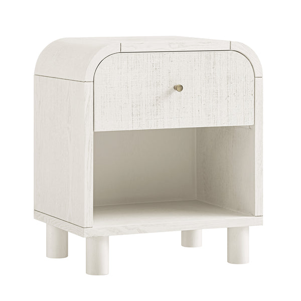Maude 1 Drawer Bedside Table, Washed White Ash with Raffia