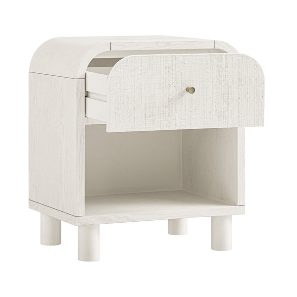 Maude 1 Drawer Bedside Table, Washed White Ash with Raffia