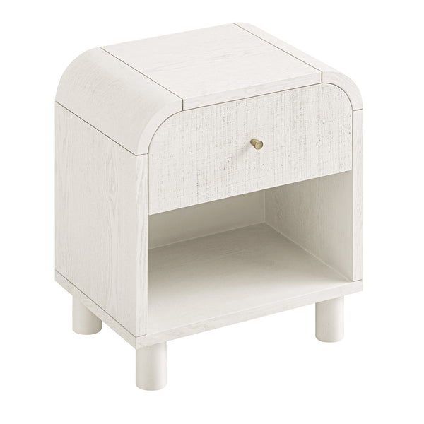 Maude 1 Drawer Bedside Table, Washed White Ash with Raffia
