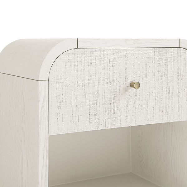 Maude 1 Drawer Bedside Table, Washed White Ash with Raffia