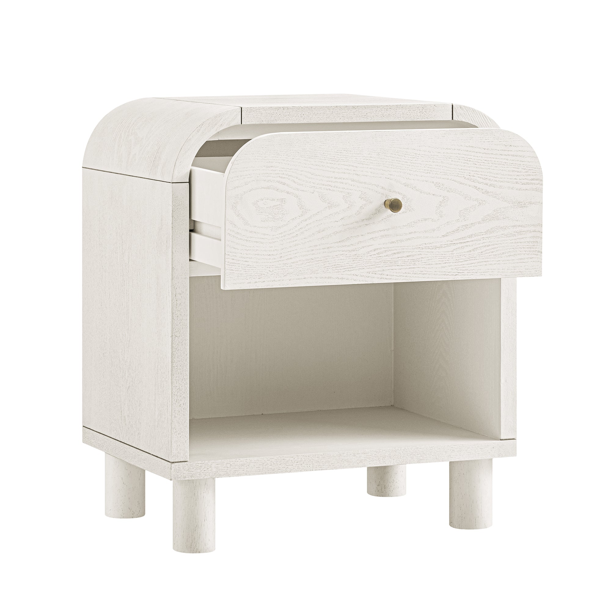 Maude 1 Drawer Bedside Table, Washed White Ash