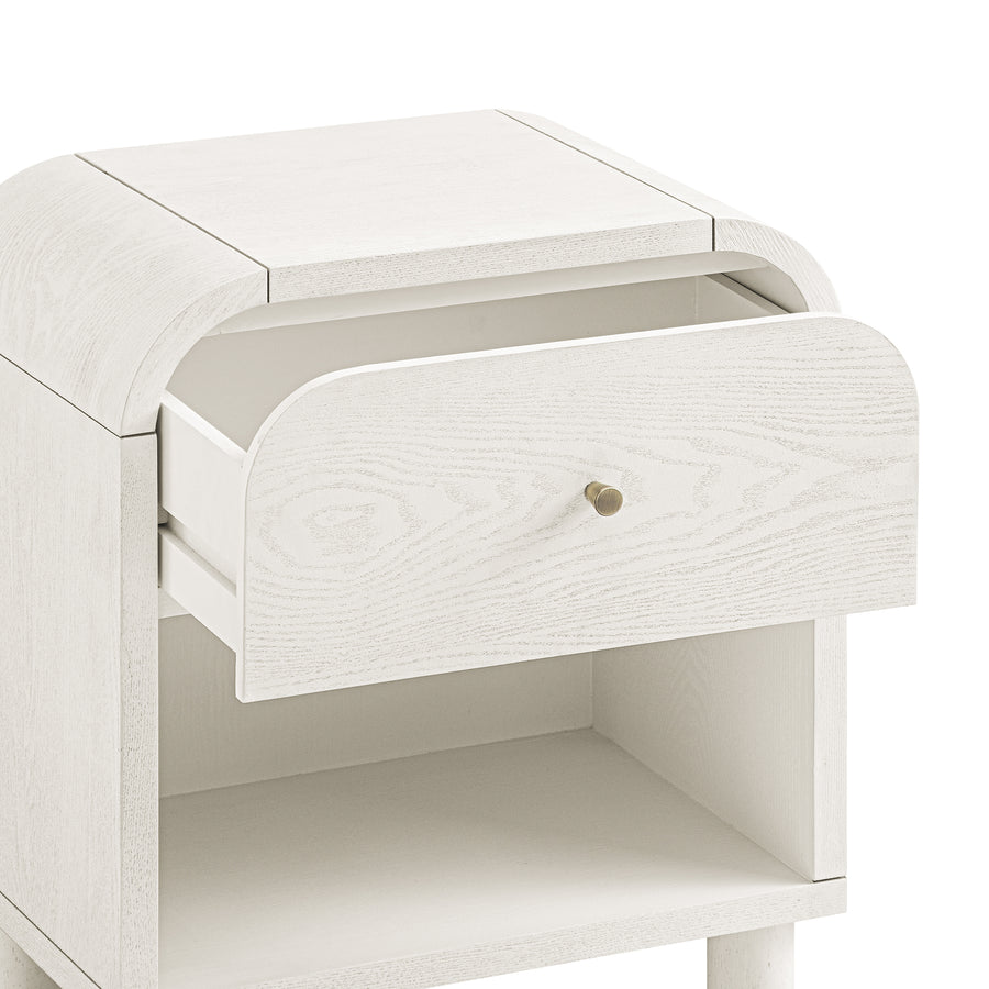 Maude 1 Drawer Bedside Table, Washed White Ash