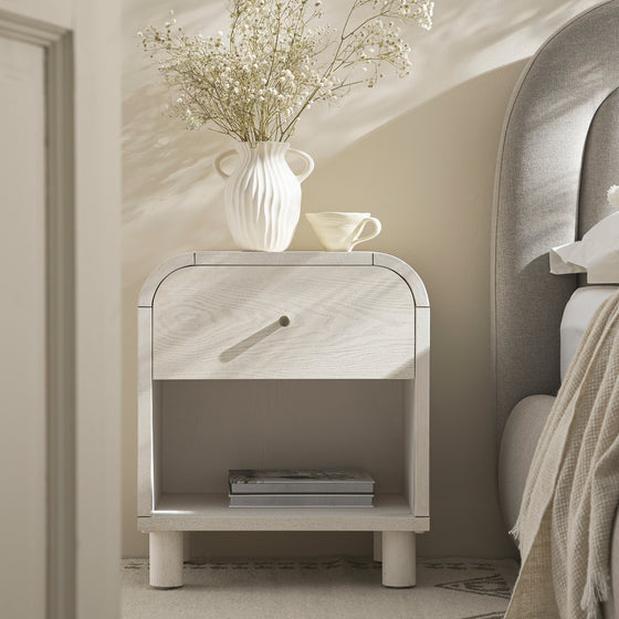 Maude 1 Drawer Bedside Table, Washed White Ash