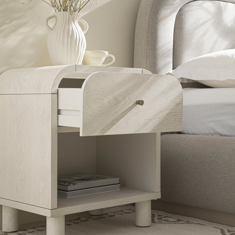 Maude 1 Drawer Bedside Table, Washed White Ash