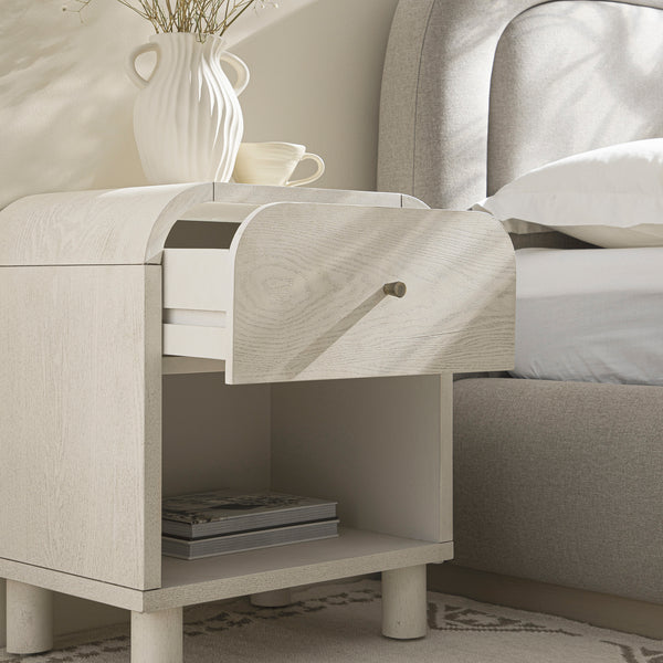 Maude 1 Drawer Bedside Table, Washed White Ash