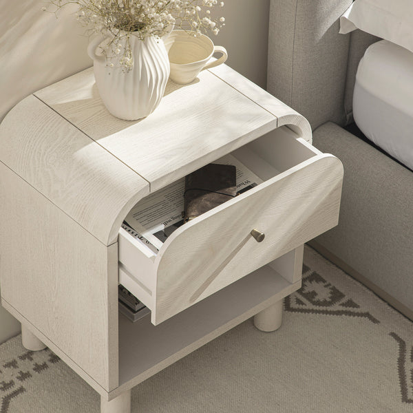 Maude 1 Drawer Bedside Table, Washed White Ash