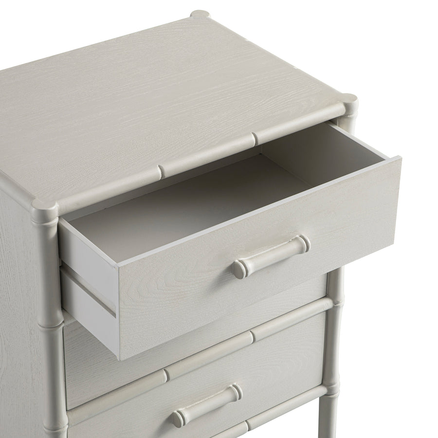 Elstowe Faux Bamboo 3-Drawer Bedside Table, Shaded White